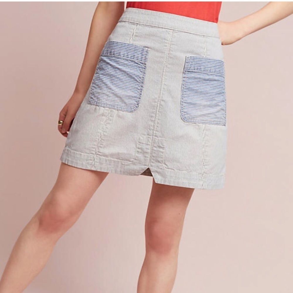 Anthropologie Pilcro & The Letterpress Blue White Pinstripe Mini Skirt Size 2P